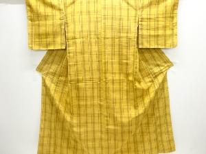 アンティーク　格子織り出し米沢紬着物